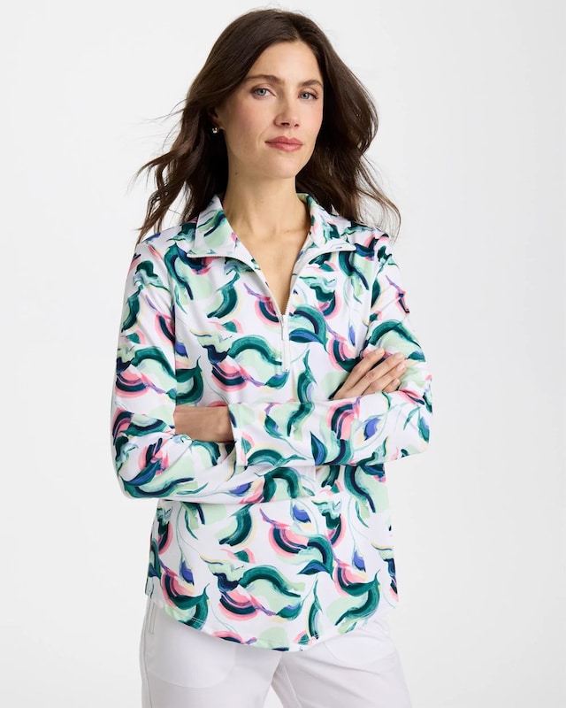 Zenergy UPF Blooms Mock Zip Polo